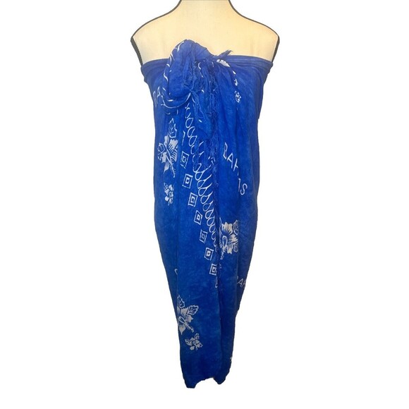 Royal BLUE & WHITE Floral Bahamas Swimsuit Dress Skirt Cover Up One Size - Picture 4 of 5